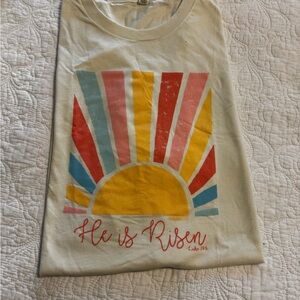 Bella Canvas Kids Sunburst 'He Is Risen' Tee - Yellow, Pink & Blue NWOT